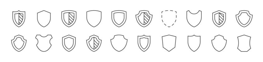 Pack of Line Icons of Shield. Editable Stroke. Minimalistic Linear Pictogram for Design of Cards, Apps, Banners, Posts vector