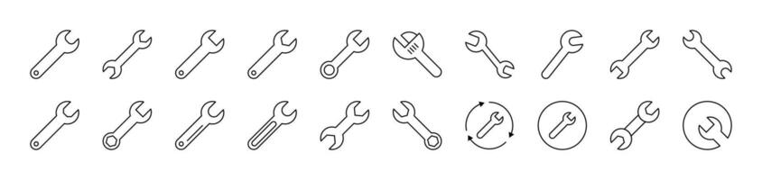 Set of Line Icons of Wrench. Editable Stroke. Minimalistic Linear Pictogram for Design of Cards, Apps, Banners, Posts vector
