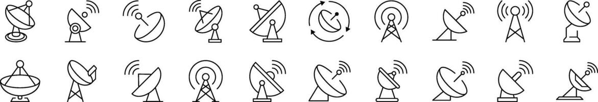 Satellite Dish Line Icon Collection. Editable Stroke. Minimalistic Linear Pictogram for Design of Cards, Apps, Banners, Posts vector