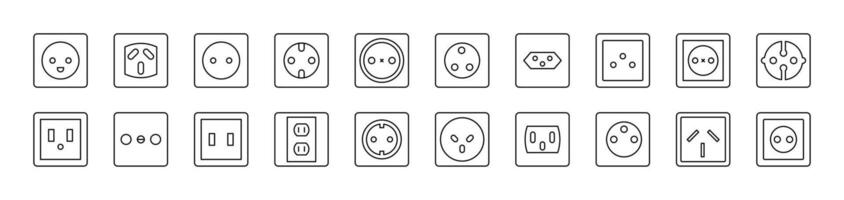Set of Line Icons of Outlet. Editable Stroke. Minimalistic Linear Pictogram for Design of Cards, Apps, Banners, Posts vector