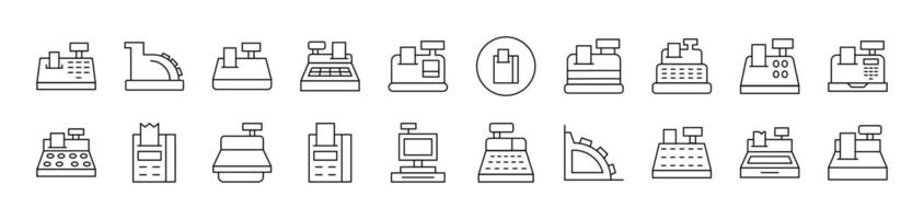 Collection of Line Icons of Cash Register. Editable Stroke. Minimalistic Linear Pictogram for Design of Cards, Apps, Banners, Posts vector