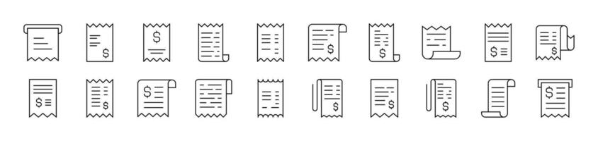 Store Receipt Line Icon Collection. Editable Stroke. Minimalistic Linear Pictogram for Design of Cards, Apps, Banners, Posts vector