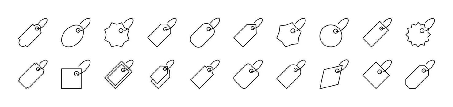 Pack of Line Icons of Label. Editable Stroke. Minimalistic Linear Pictogram for Design of Cards, Apps, Banners, Posts vector