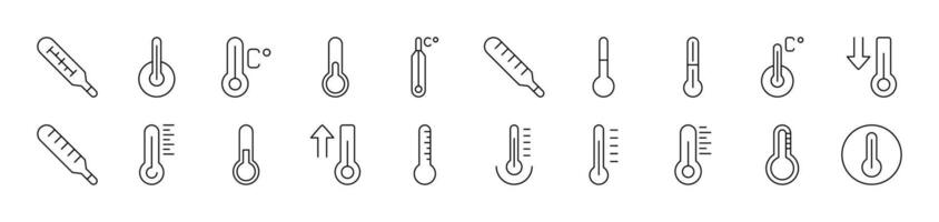 Thermometer Bundle of Thin Icons. Editable Stroke. Suitable for Web Sites, Books, Cards, Apps vector