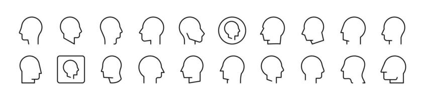 Faceless Person Profile Outline Web Line Icons Collection. Editable Stroke. Minimalistic Linear Pictogram for Design of Cards, Apps, Banners, Posts vector