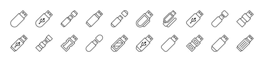 Flash Card or Memory Card Bundle of Thin Icons. Editable Stroke. Suitable for Web Sites, Books, Cards, Apps vector