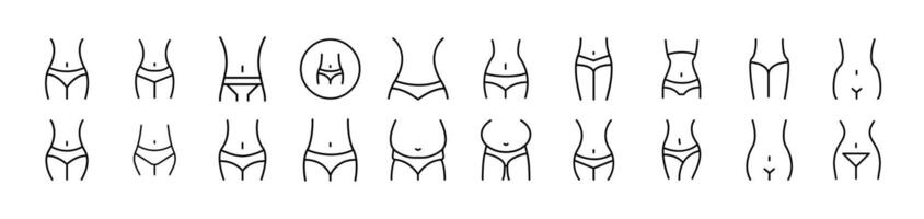 Waist Related Icon Set. Editable Stroke. Suitable for Web Sites, Books, Cards, Apps vector