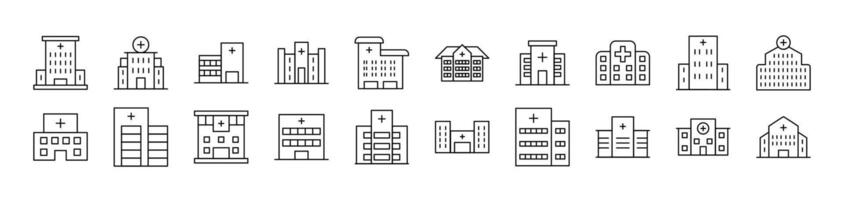 Hospital Outline Simple Linear Image Collection. Editable Stroke. Suitable for Web Sites, Books, Cards, Apps vector