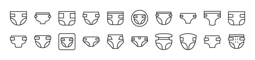 Diapers Collection of Thin Icons. Editable Stroke. Suitable for Web Sites, Books, Cards, Apps vector