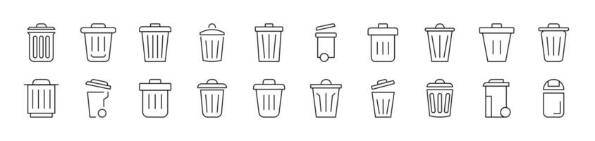 Trash Can Bundle of Thin Icons. Editable Stroke. Suitable for Web Sites, Books, Cards, Apps vector