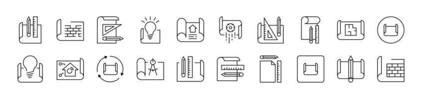 Drafts and Drawings Simple Isolated Line Icons Collection. Editable Stroke. Suitable for Web Sites, Books, Cards, Apps vector