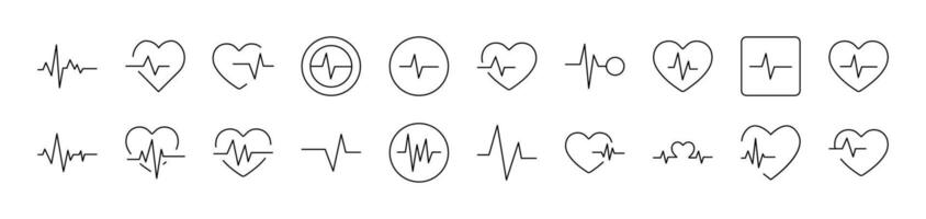 Pulse and Cardiogram Related Line Icons for Web Sites, Books, Cards, Apps. Editable Stroke. Suitable for Web Sites, Books, Cards, Apps vector