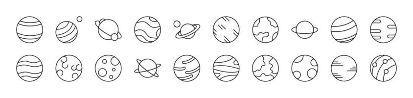 Planets and Celestial Bodies Pack of Thin Icons. Editable Stroke. Suitable for Web Sites, Books, Cards, Apps vector