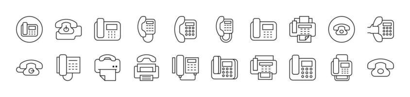 Phone and Fax Pack of Thin Icons. Editable Stroke. Suitable for Web Sites, Books, Cards, Apps vector
