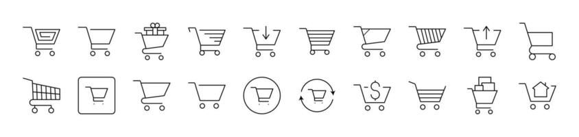 Shopping Cart Thin Icons Collection. Editable Stroke. Suitable for Web Sites, Books, Cards, Apps vector