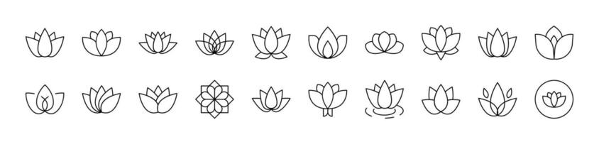 Flower Outline Simple Linear Image Collection. Editable Stroke. Suitable for Web Sites, Books, Cards, Apps vector