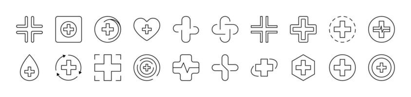 Medical Cross as Hospital Symbol Related Line Icons for Web Sites, Books, Cards, Apps. Editable Stroke. Suitable for Web Sites, Books, Cards, Apps vector