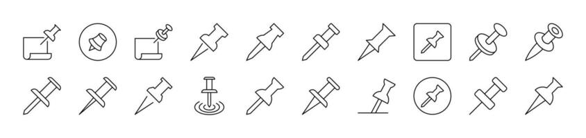 Push Pin for School and Office Icon Set for UI, Placards, Books, Apps. Editable Stroke. Suitable for Web Sites, Books, Cards, Apps vector
