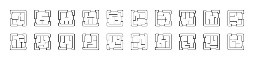 Floor Plan Simple Isolated Line Icons Collection. Editable Stroke. Suitable for Web Sites, Books, Cards, Apps vector