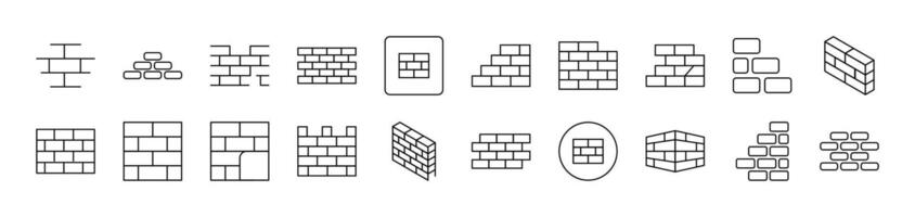 Brick Wall Simple Isolated Line Icons Collection. Editable Stroke. Suitable for Web Sites, Books, Cards, Apps vector