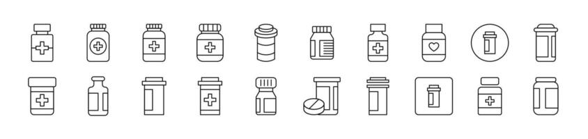 Bottle of Meds Bundle of Thin Icons. Editable Stroke. Suitable for Web Sites, Books, Cards, Apps vector