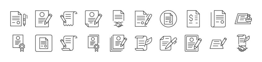 Documents with Quill, Pen, Stamp Outline Sign Collection. Editable Stroke. Perfect for Infographics, Articles, Books, Flyers, Banners vector
