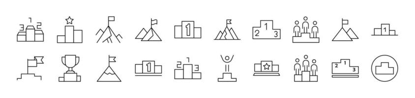 Winner and Pedestal Pack of Thin Icons. Editable Stroke. Suitable for Web Sites, Books, Cards, Apps vector