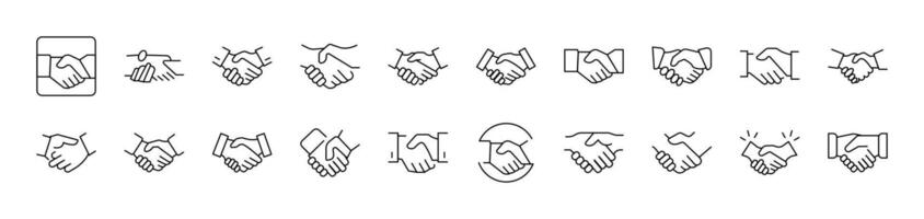 Handshaking Outline Icon Collection. Editable Stroke. Perfect for Infographics, Articles, Books, Flyers, Banners vector