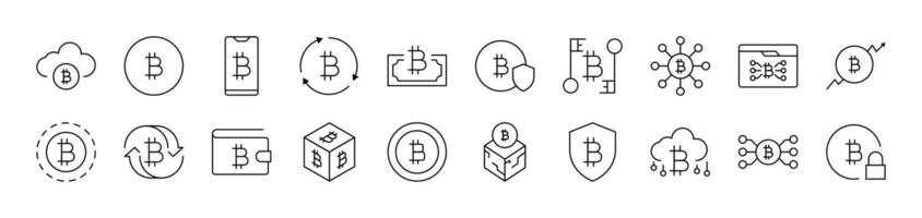 Cryptocurrency Outline Icon Collection. Editable Stroke. Perfect for Infographics, Articles, Books, Flyers, Banners vector