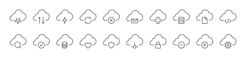 Arrows, Lock, Check etc in Cloud Store Outline Icon Collection. Editable Stroke. Perfect for Infographics, Articles, Books, Flyers, Banners vector