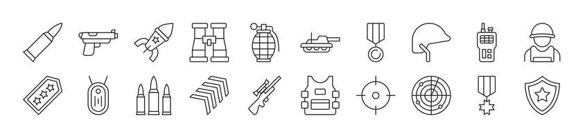 Army and Military Outline Picture Collection. Editable Stroke. Perfect for Infographics, Articles, Books, Flyers, Banners vector