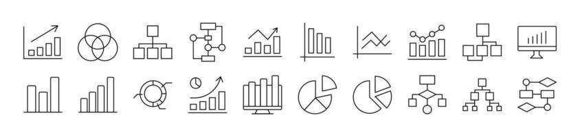 Diagrams, Pie Charts, Progress Bars Outline Icon Collection. Editable Stroke. Perfect for Infographics, Articles, Books, Flyers, Banners vector