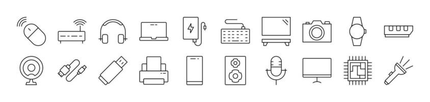 Microphone, USB Cable, Camera, Chip etc Related Image Collection. Editable Stroke. Perfect for Infographics, Articles, Books, Flyers, Banners vector
