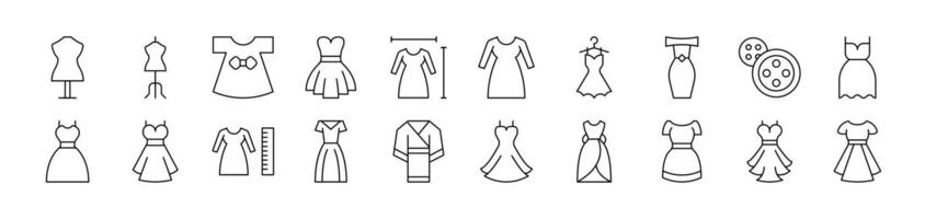 Collection of Outline Symbols of Dress Drawn with Thin Line for apps, web sites, banners, infographics and other types of design vector