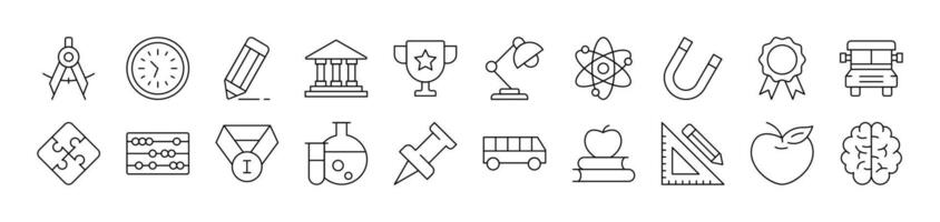 School, College, University Outline Icon Collection. Editable Stroke. Perfect for Infographics, Articles, Books, Flyers, Banners vector