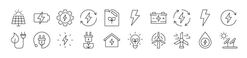 Collection of Outline Symbols of Green Energy Drawn with Thin Line for apps, web sites, banners, infographics and other types of design vector
