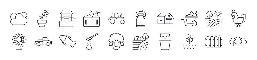 Collection of Signs of Field, Farm, Garden Drawn with Thin Line for apps, web sites, banners, infographics and other types of design vector
