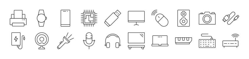 Microphone, USB Cable, Camera, Chip etc Picture Collection. Editable Stroke. Perfect for Infographics, Articles, Books, Flyers, Banners vector