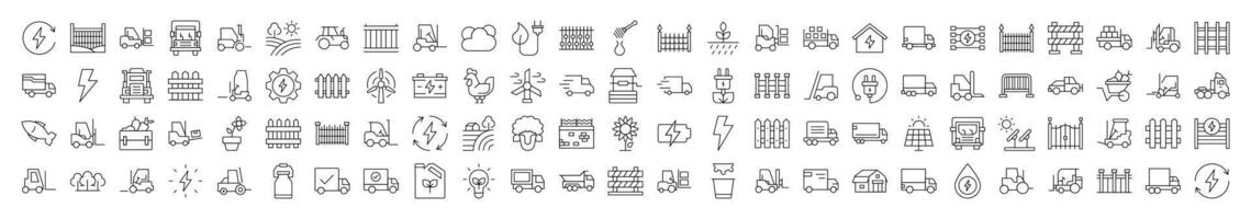 Agriculture Icon Pack. Contains Icons of Tractor, Fence, Farm, Energy that Can Be Used for Design of Cards, Posts, Apps, Web Sites vector