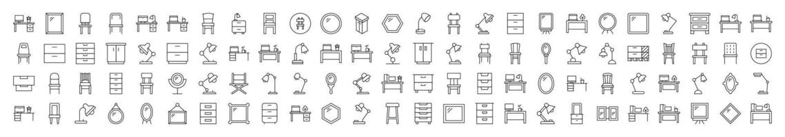 Furniture for Interior Related Simple Icon Set. Contains Icons of Workplace, Mirror, Chair, Table Lamp for Banners, Infographics, Books, Articles and Other Types of Design vector