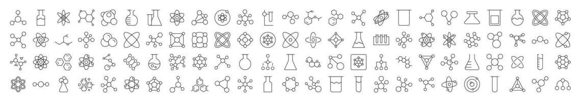 Science Line Icon Bundle. Modern Collection for Design, Web Sites, Apps, Cards. Contains Linear Images of Chemical Compound, Atom, Laboratory Bulb vector