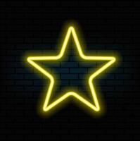 Gradient neon star, red-yellow glowing border isolated on a dark background. Colorful night banner, light effect. Bright illuminated shape..yellow vector