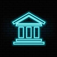 Bank building glyph icon, architecture and column, house sign, graphics. neon style..blue vector