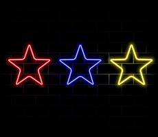 Gradient neon star, red-yellow glowing border isolated on a dark background. Colorful night banner, light effect. Bright illuminated shape. vector