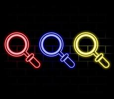 Magnifying Glass Icon Neon Light in many colors.Magnifying glass icon with glowing neon line isolated on black background. Zoom, search, and business symbol. vector