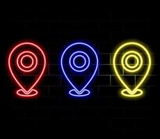 Neon map pin icon. Glowing neon marker sign. neon glowing Location pin, GPS navigator geotag locator mark of map, futuristic technology vector