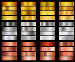 Gold, bronze and silver gradient set, golden squares collection, texture group, background set. vector