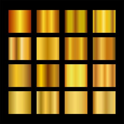 Set of golden gradients. Metallic golden gradients. Elegant collection of golden gradients.