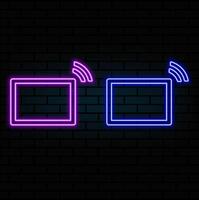 Neon tablet icon. Glowing neon tablet sign, set of isolated device in different vivid colors. Bright icon, sign, symbol for UI design. Mobile device and gadget. illustration.purple vector
