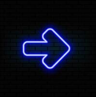 Neon right arrows colourful icons set. Realistic glowing pointers on transparent background. Location indicator for casino, bar, cinema, nightclub and motel, isolated symbol pack..blue vector